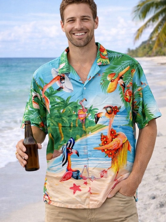 GarmentOne Other - 🌴🔥 Men’s Tropical Flamingo Hawaiian Shirt XL Beach Vacation Button Up